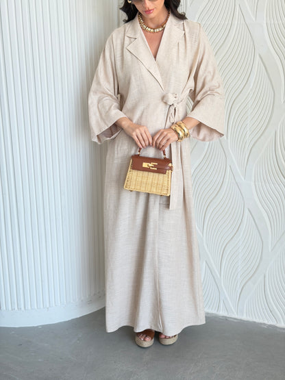 FAB312- Beige Linen Summer Dress