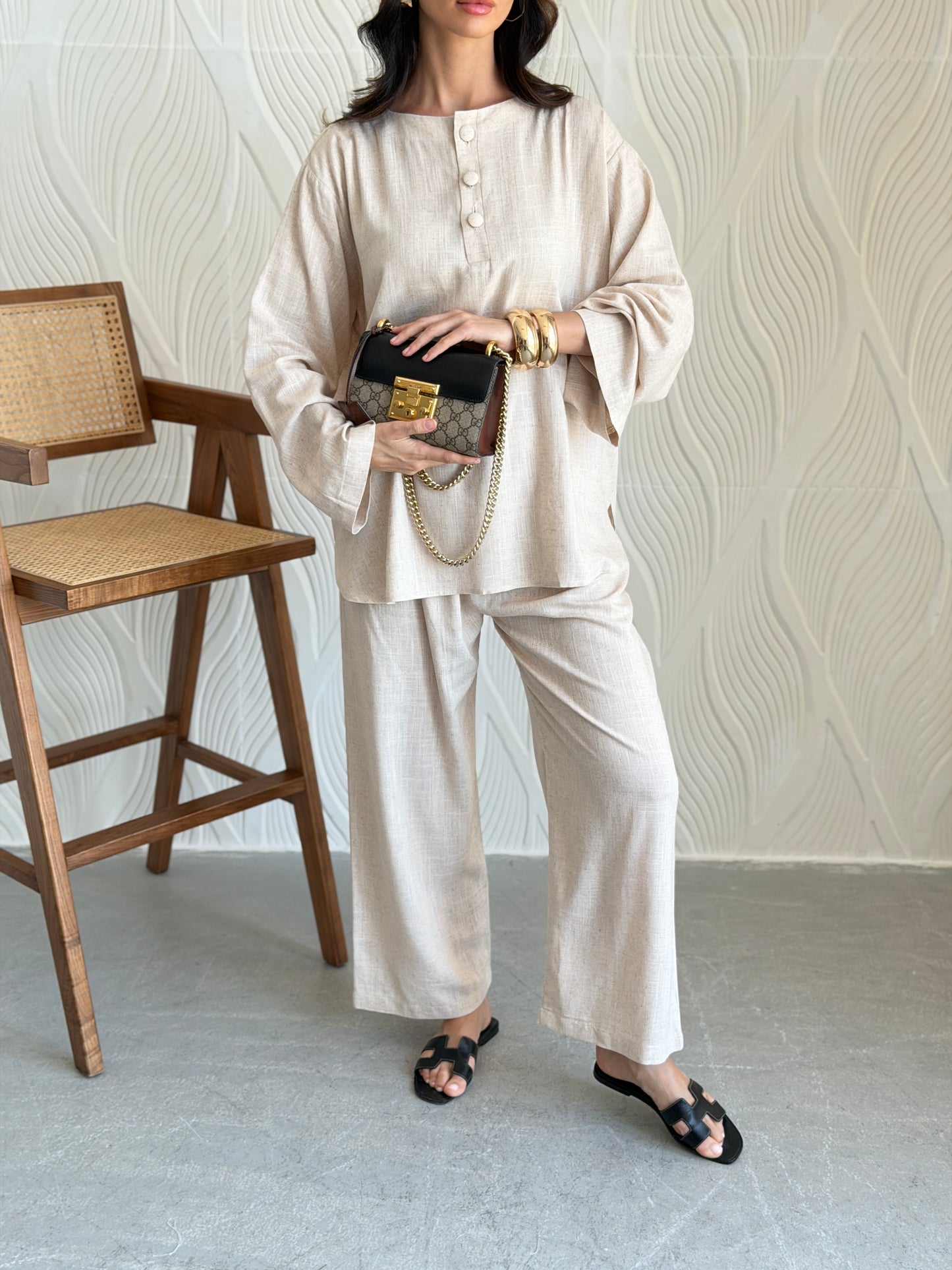 FAB310- Beige Basic Linen Summer Set