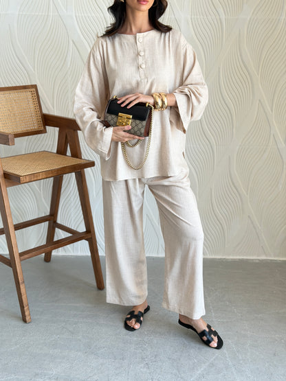 FAB310- Beige Basic Linen Summer Set