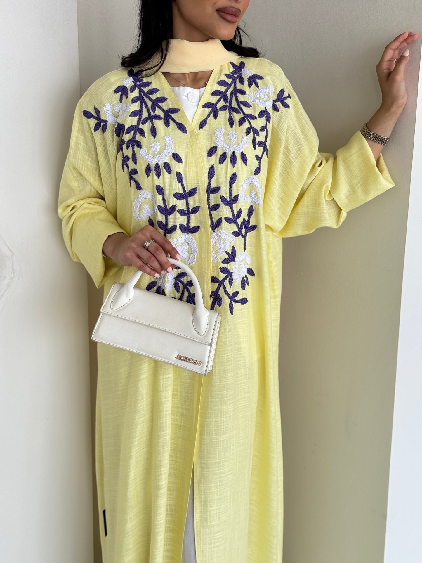 FAB188- Yellow Summer Linen - Half-bisht cut Abaya