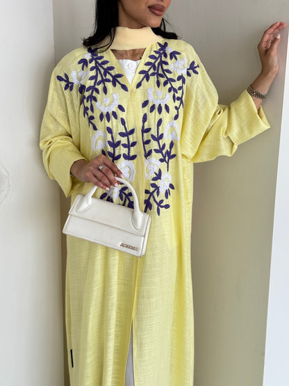 FAB188- Yellow Summer Linen - Half-bisht cut Abaya