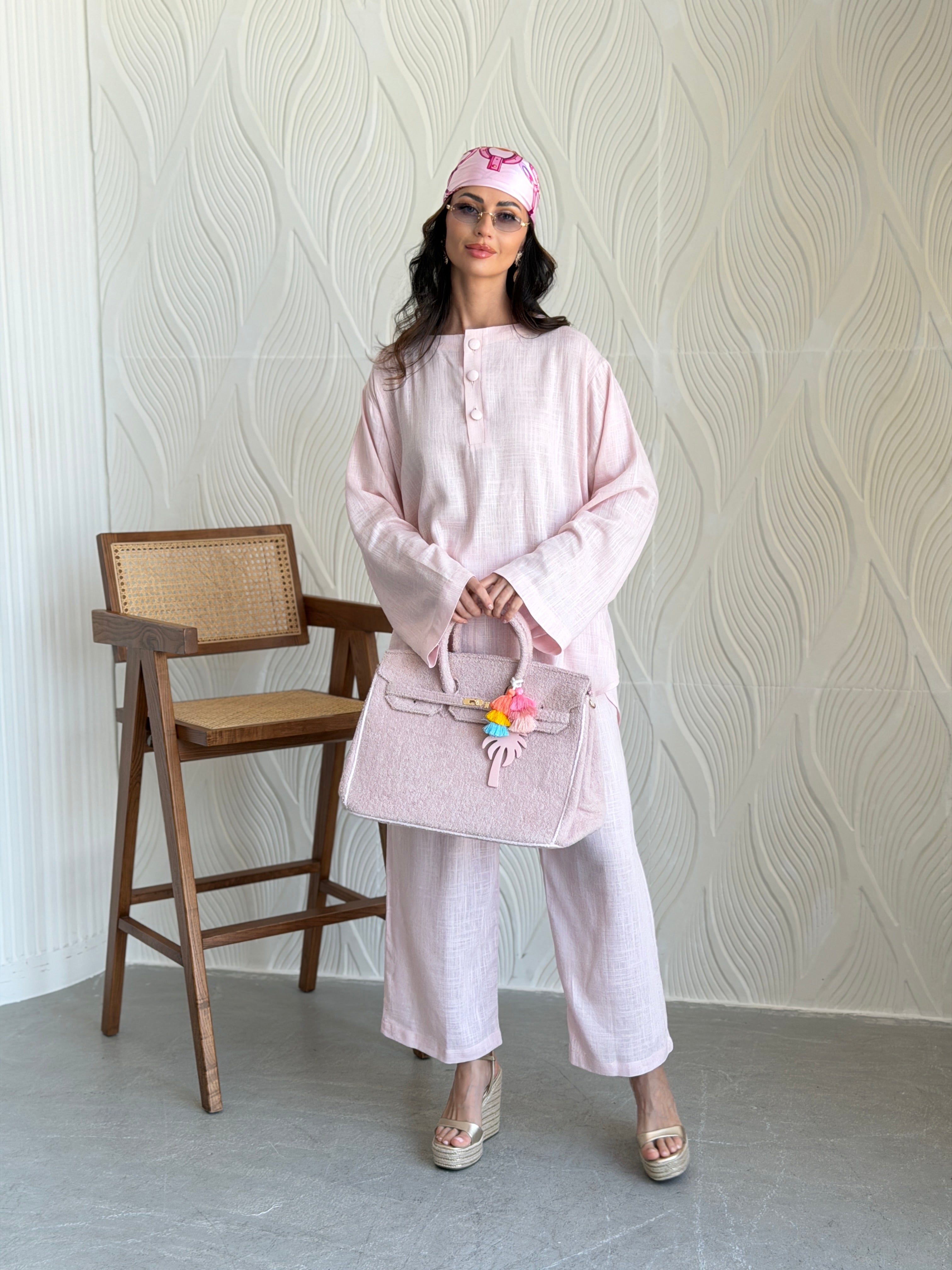 FAB308- Pink Basic Linen Summer Set