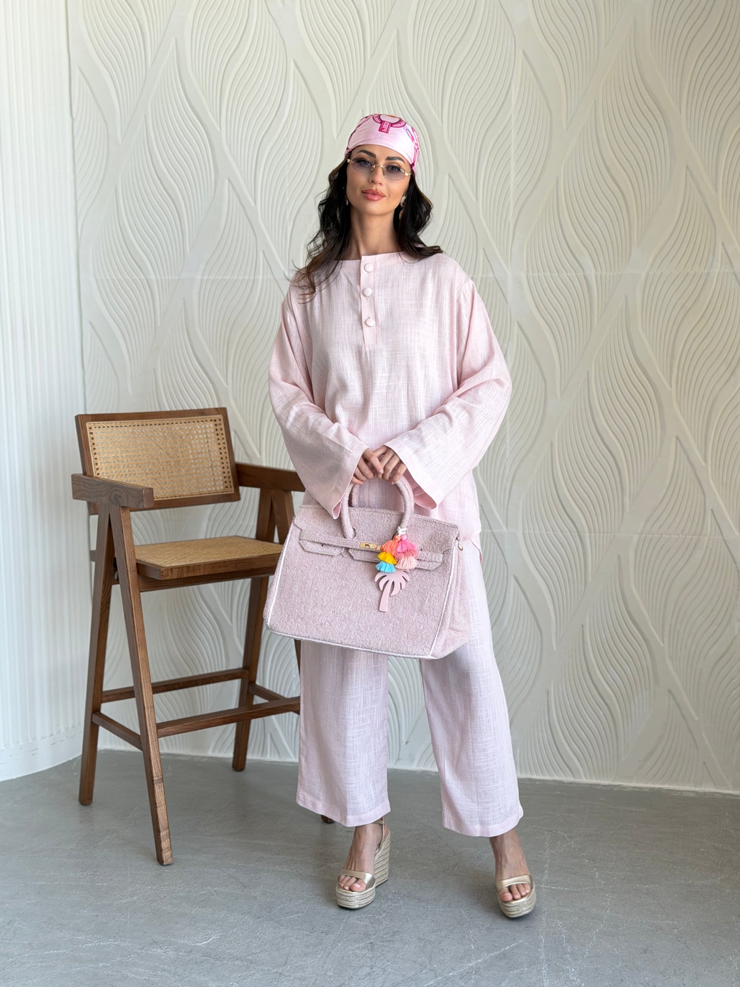 FAB308- Pink Basic Linen Summer Set