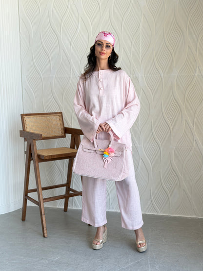 FAB308- Pink Basic Linen Summer Set