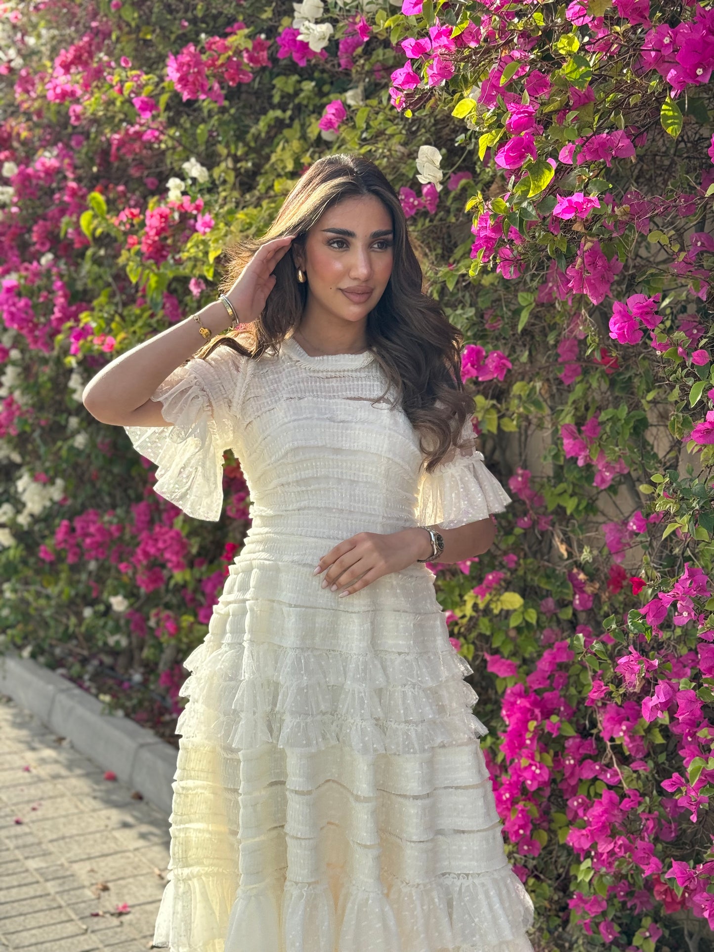 White Tulle Short Sleeve Dress