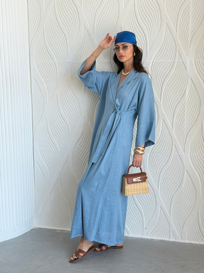 FAB313- Blue Linen Summer Dress