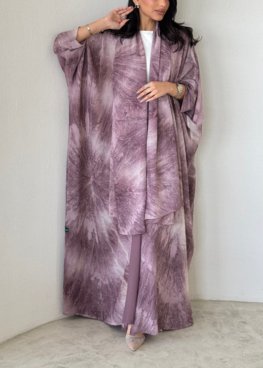 FAB174- Pink Shimmer Chiffon Bisht- Cut Summer Abaya with matching headscarf