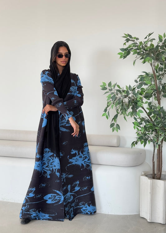 Aqua Patterned Pleats Abaya