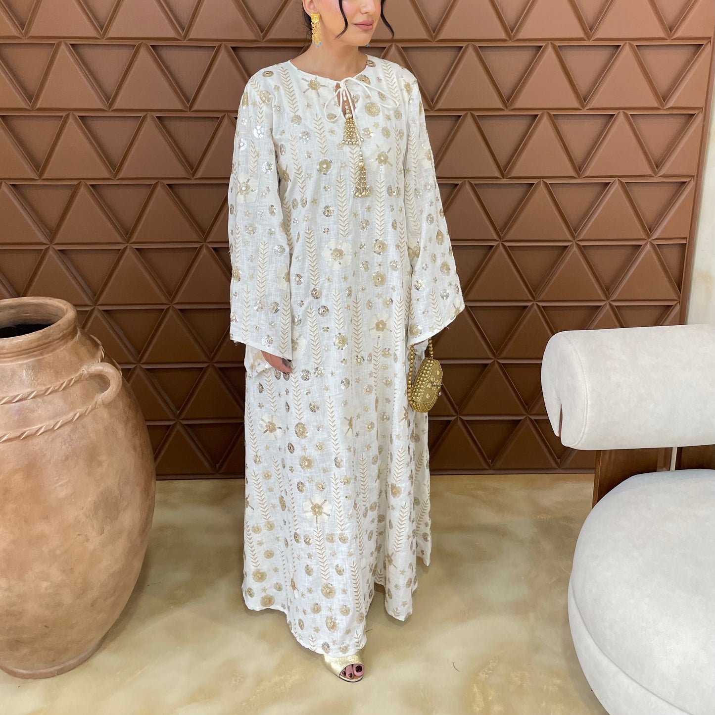 White&Gold Embroidered Kaftan