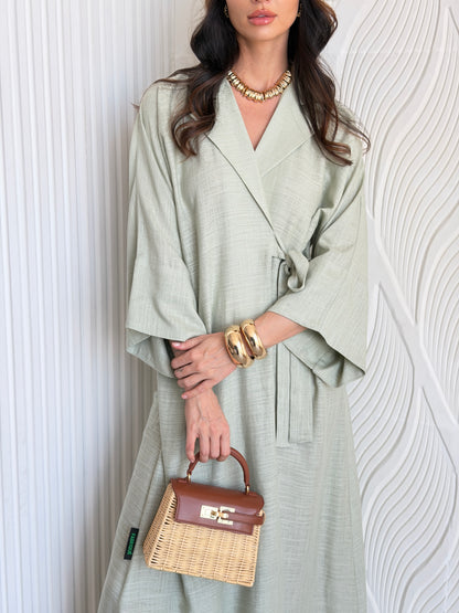 FAB315-Green Linen Summer Dress