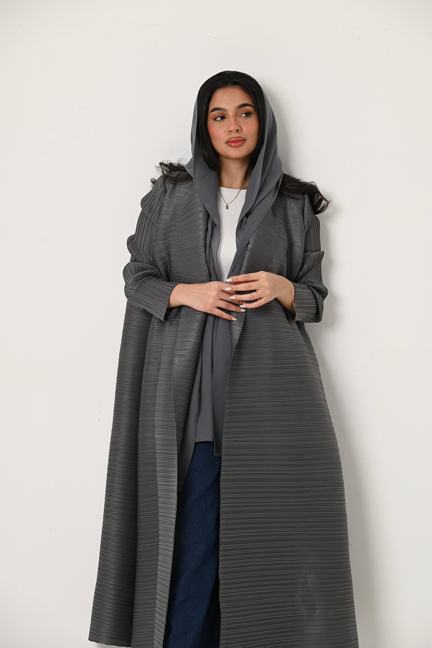 Grey Pleats Abaya