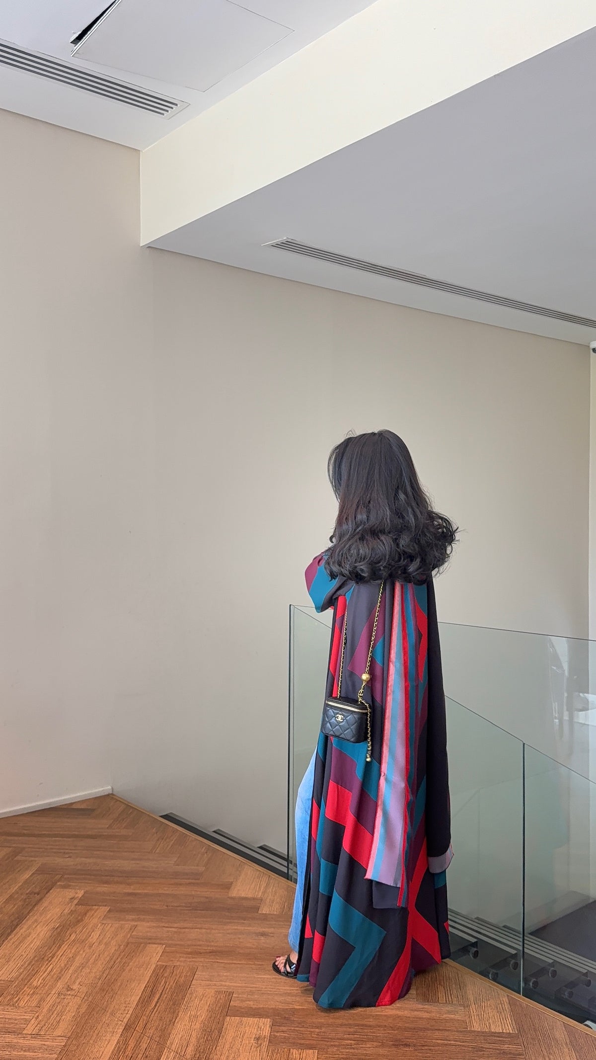 FAB327- Red blue printed rainbow straight-cut abaya with matching headscarf