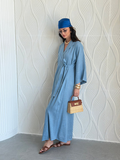 FAB313- Blue Linen Summer Dress