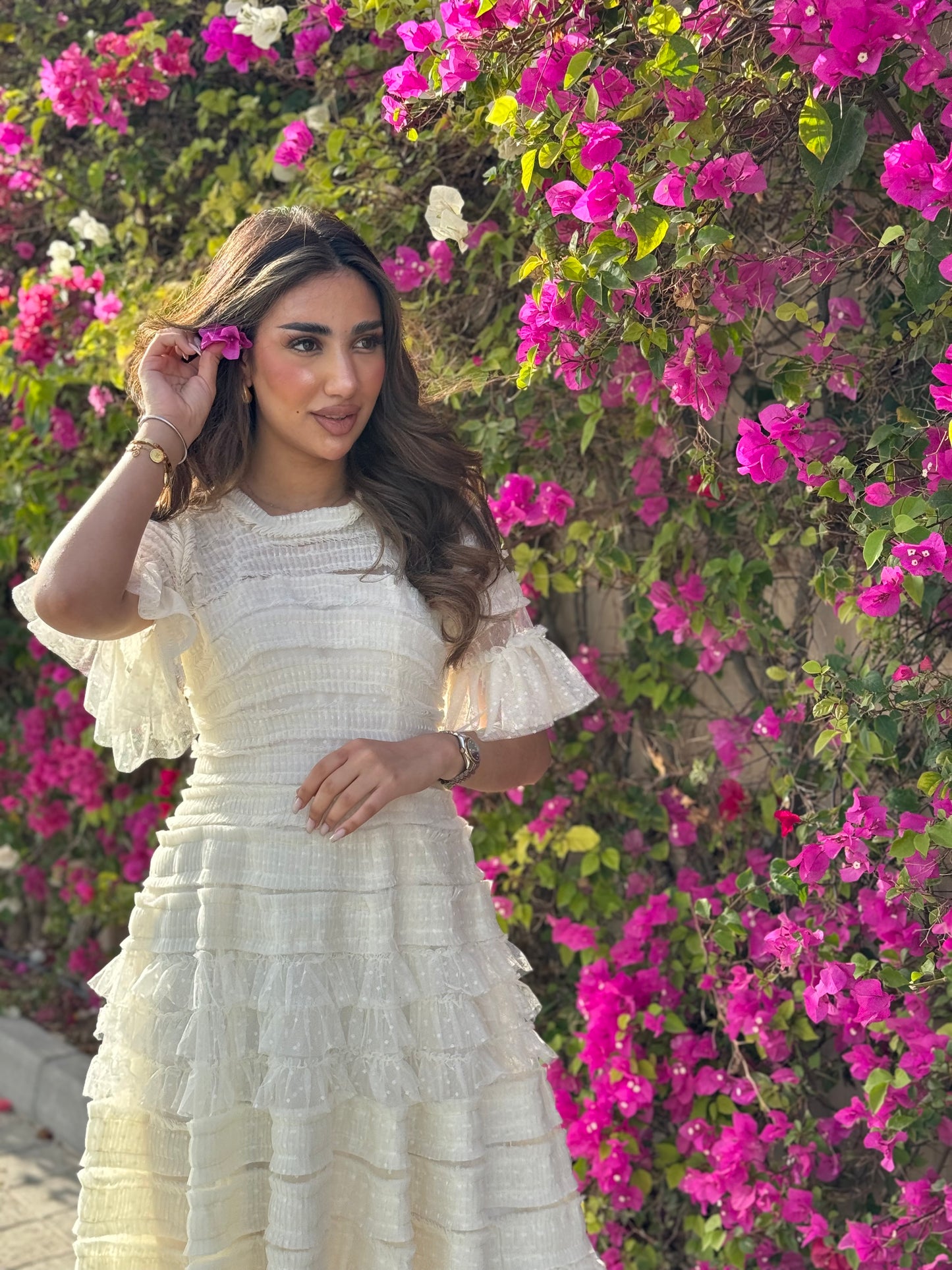 White Tulle Short Sleeve Dress