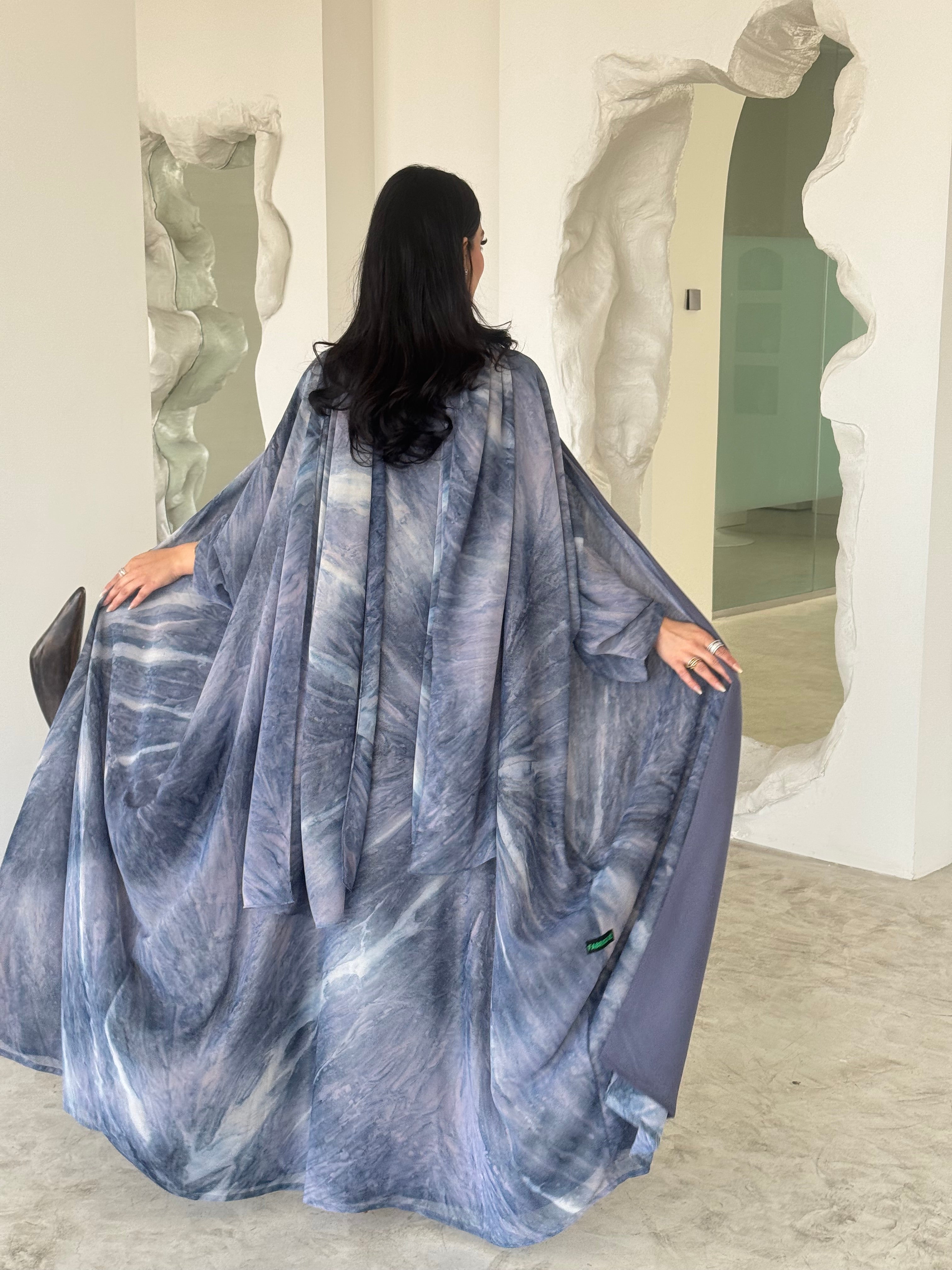 FAB176- Blue Shimmer Chiffon Summer Abaya with matching headscarf