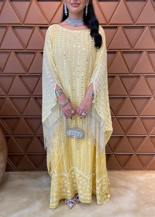 Yellow Ombre Crsytals Shiffon Kaftan