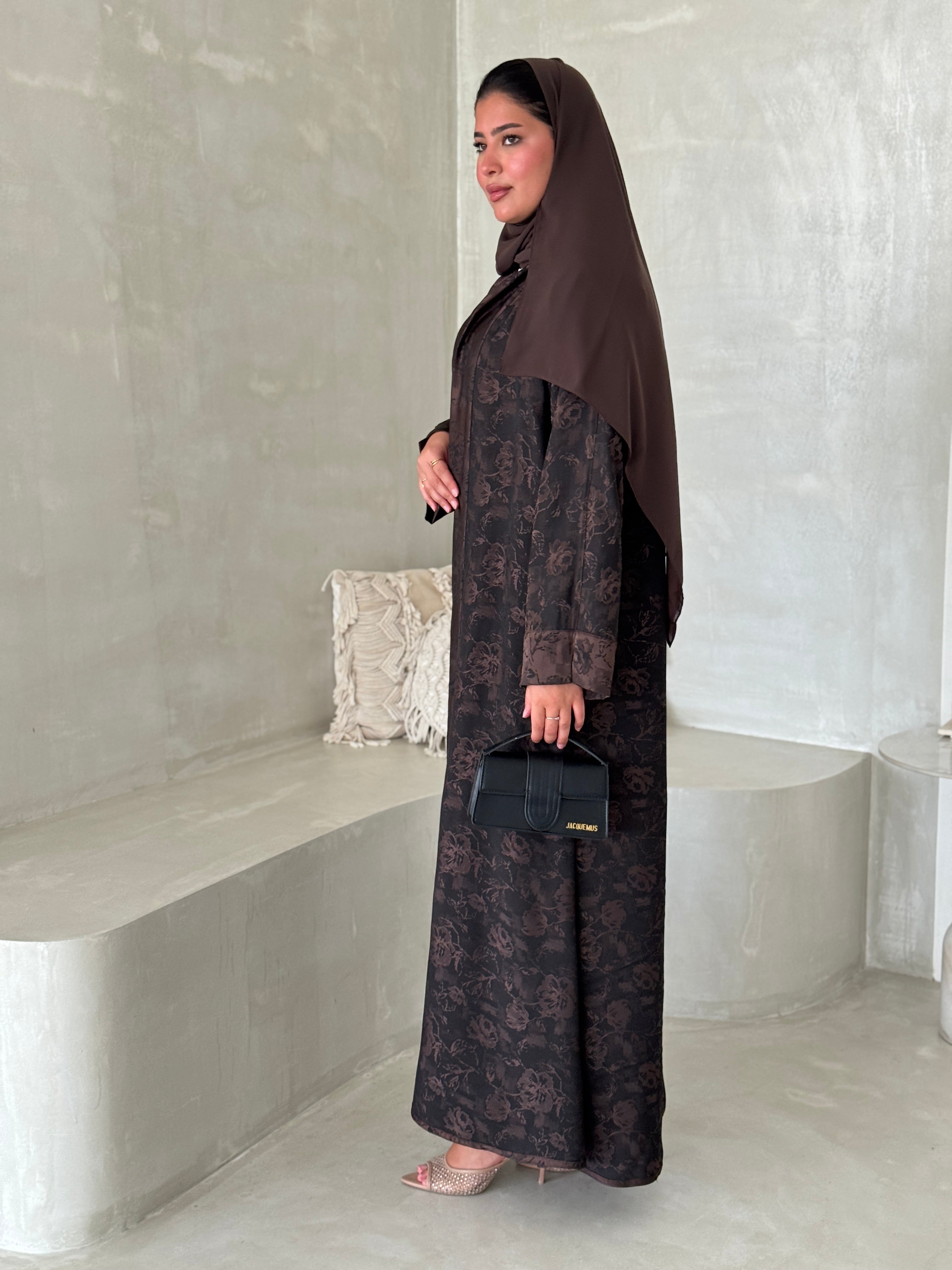 FAB192- Brown Double-face Crepe Abaya