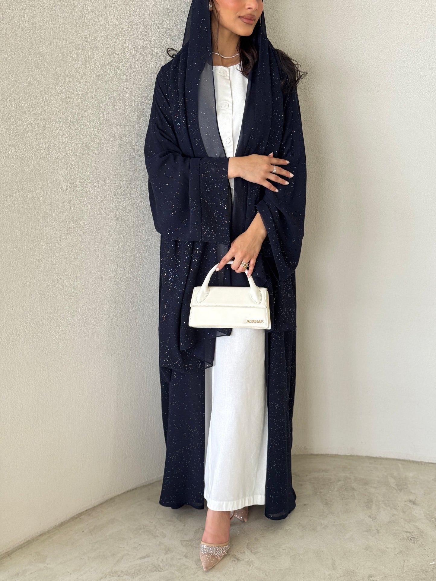 FAB184- Elegant Navy Blue Glitter Chiffon Abaya