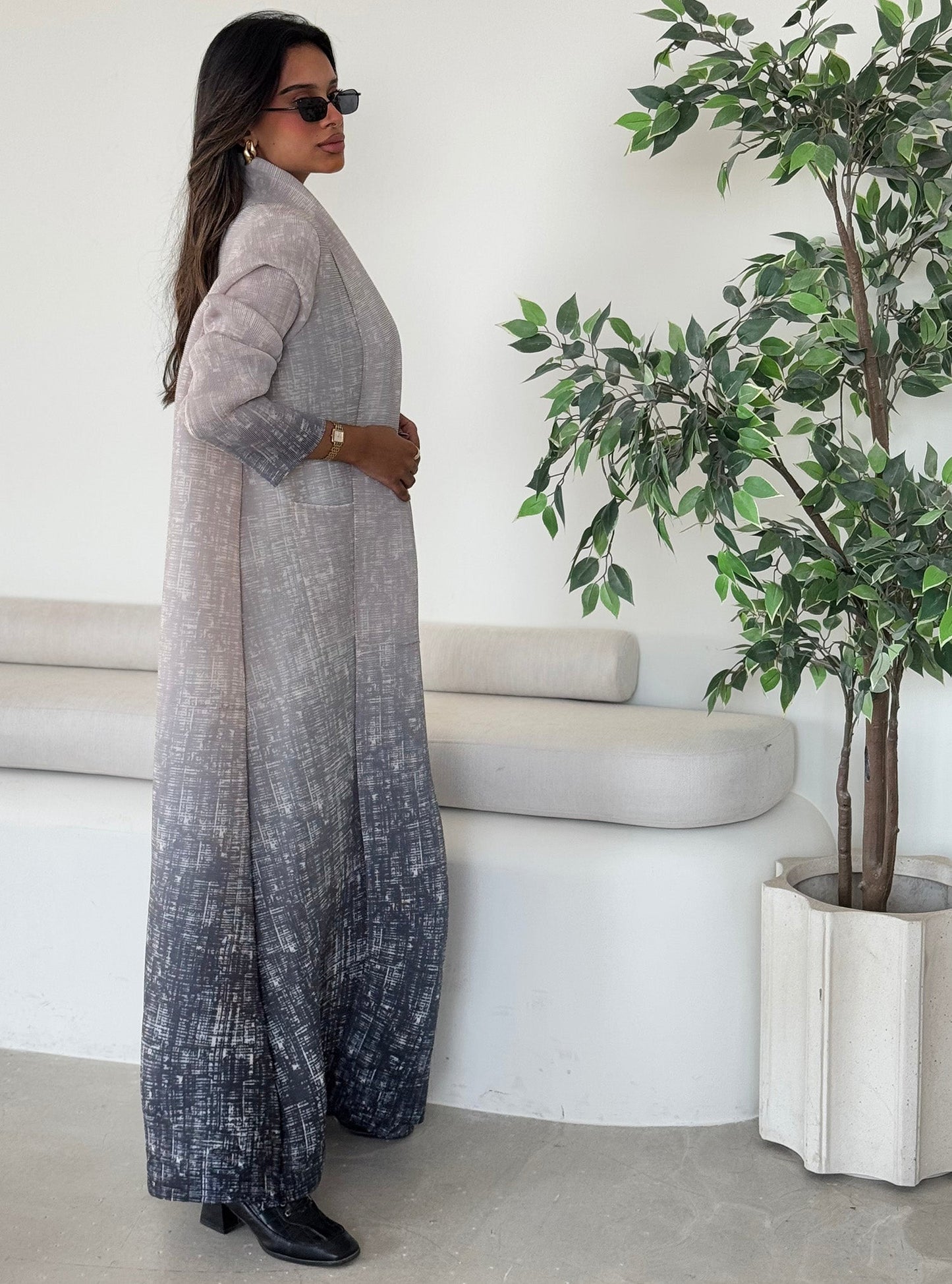 FAB128-Grey Ombre Pocket Abaya with headscarf