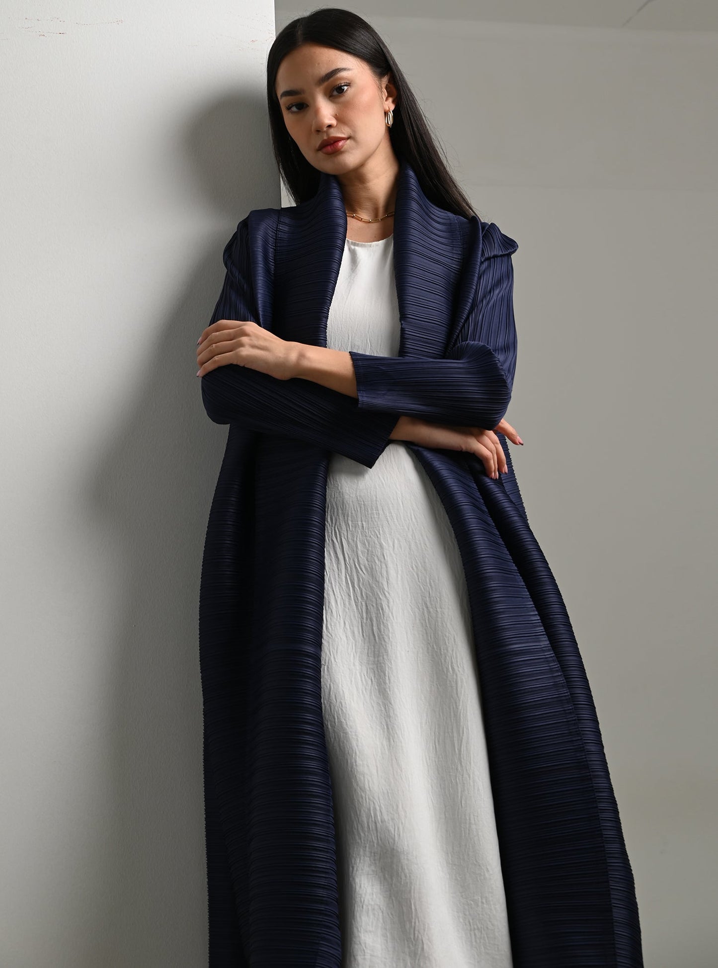 FAB113-Midnight Blue Pleats Abaya with headscarf