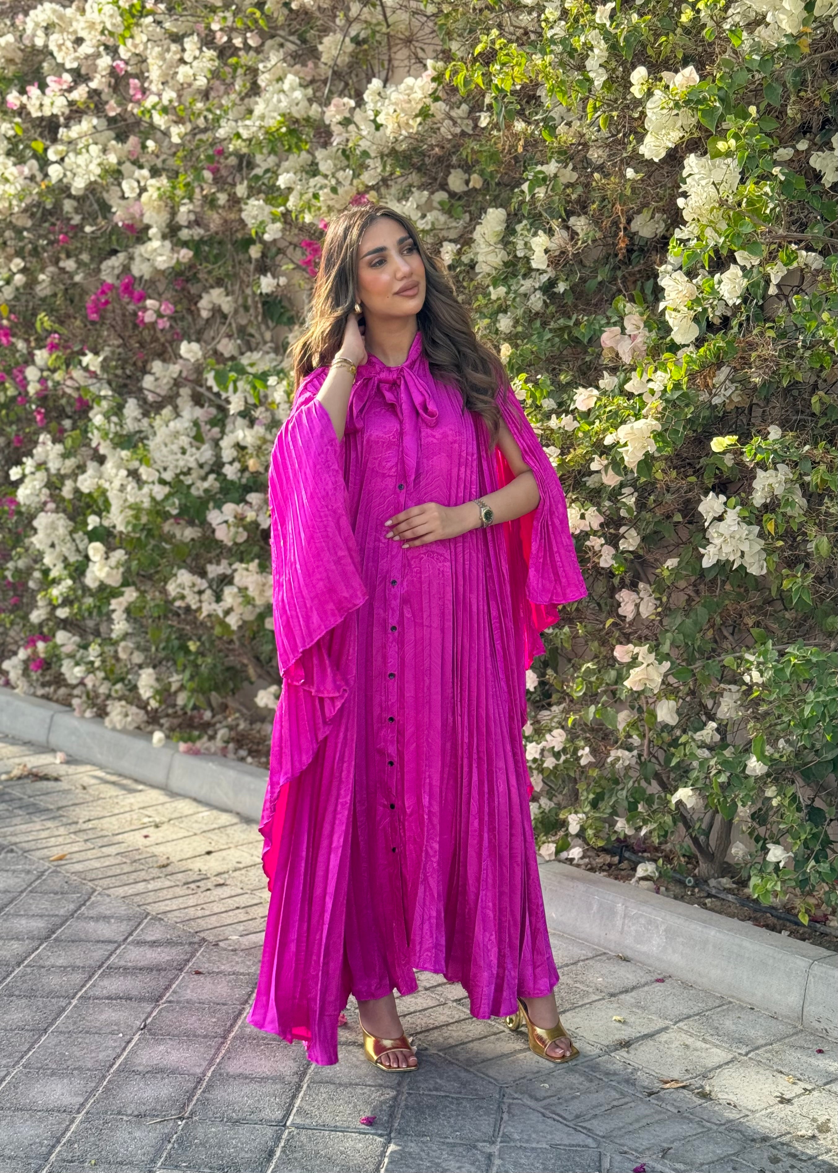 Fuchsia Pleated Maxi Dress