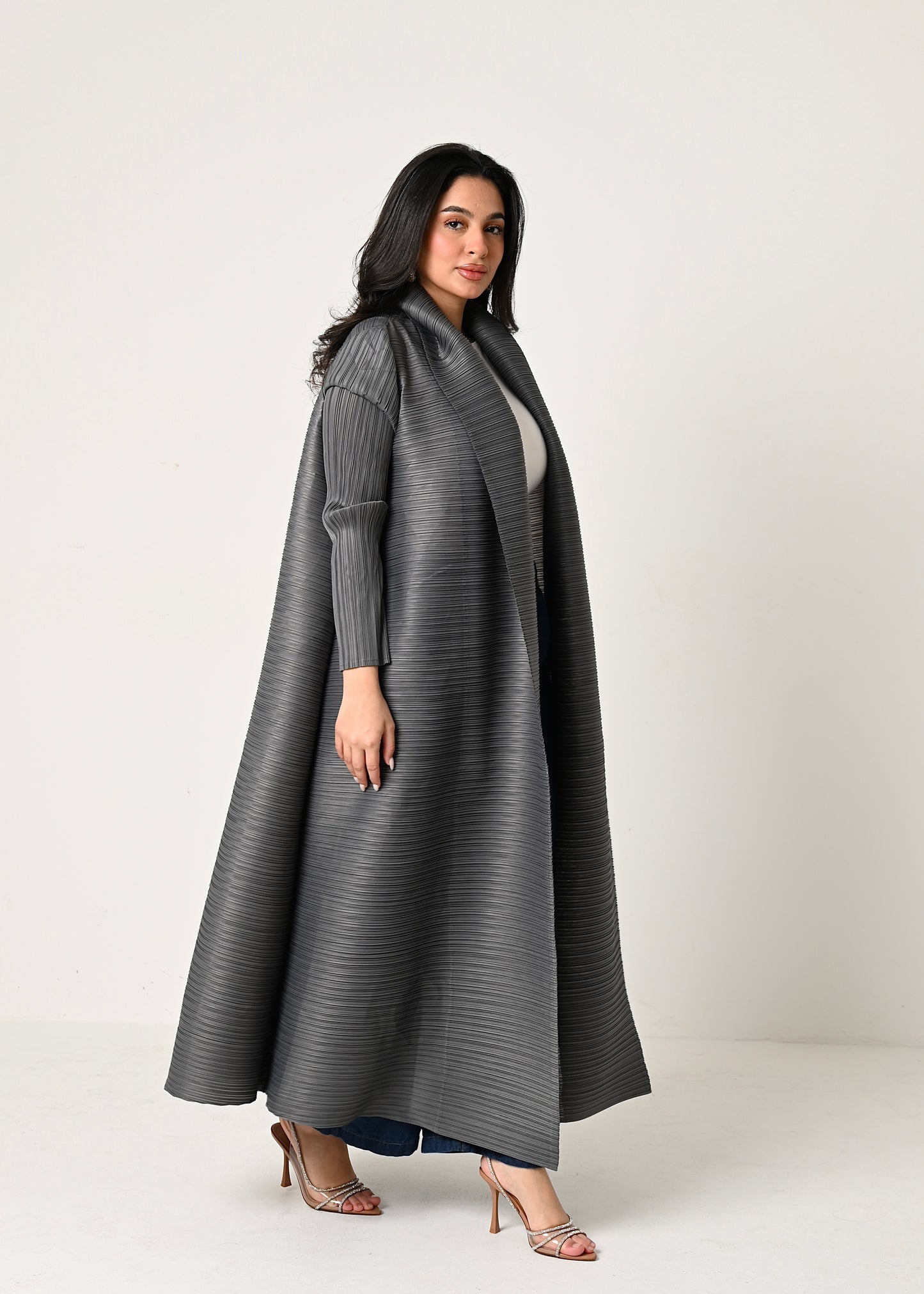 Grey Pleats Abaya