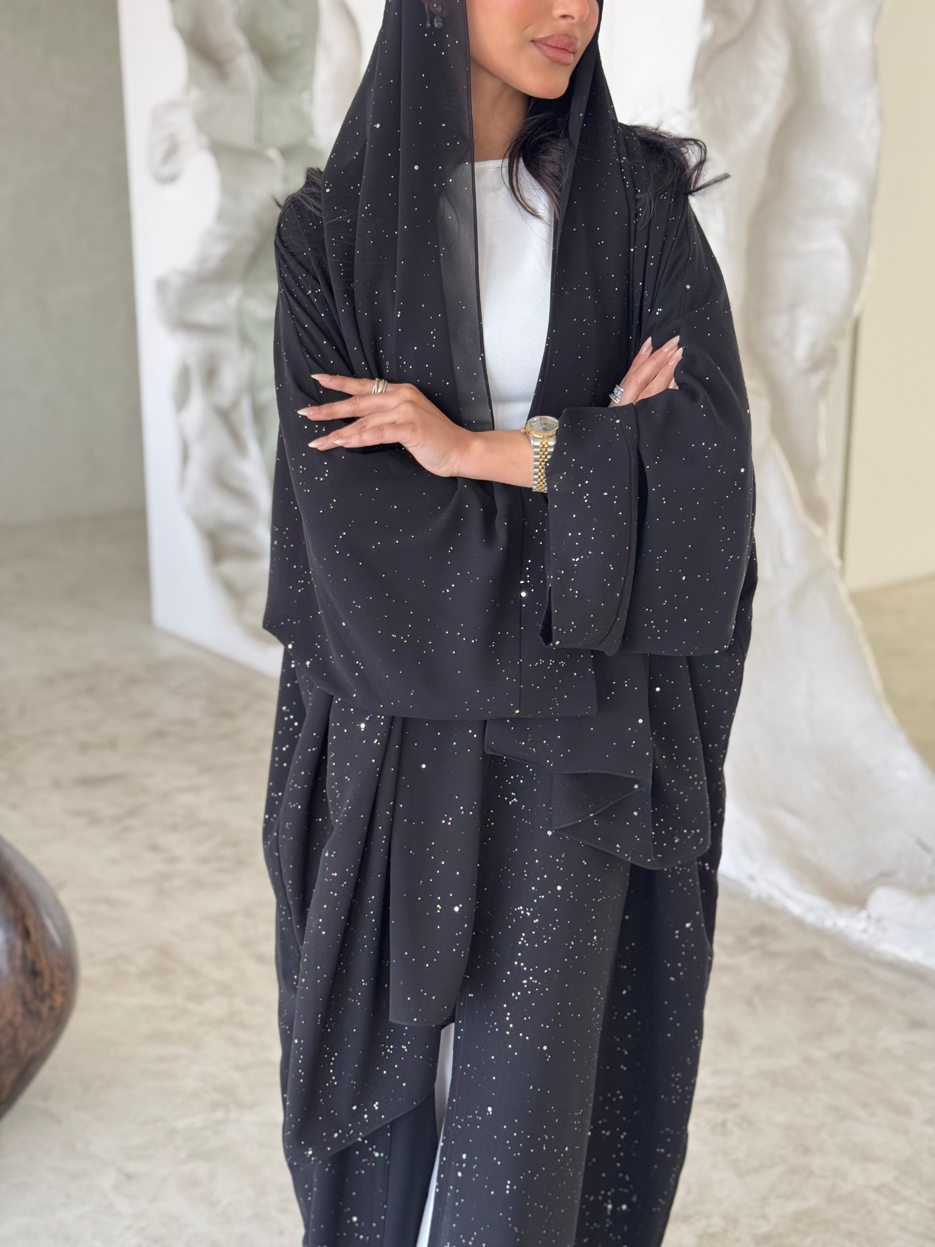 FAB181- Elegant Black Glitter Chiffon Abaya