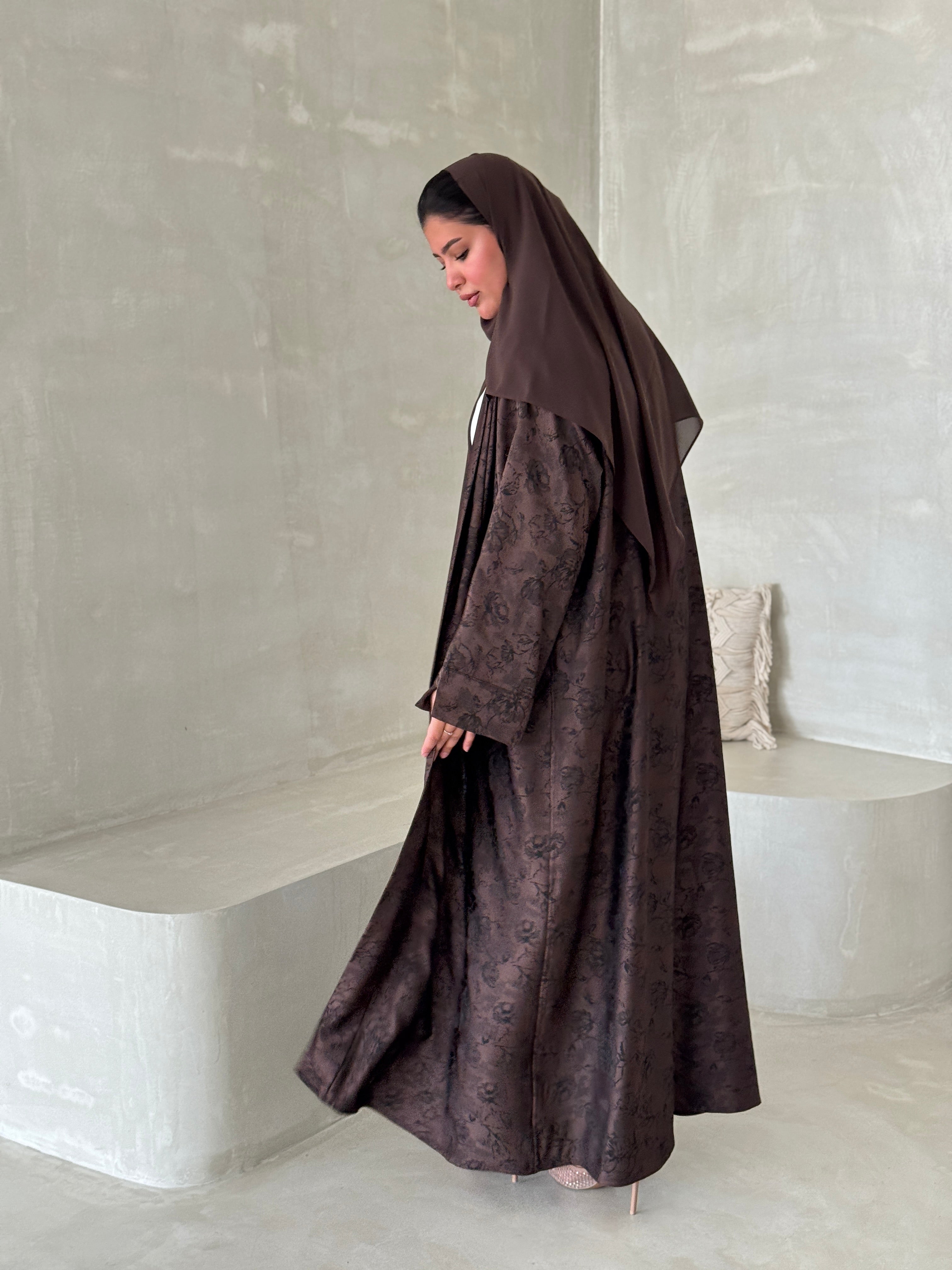 FAB192- Brown Double-face Crepe Abaya