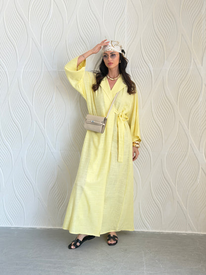 FAB314-Yellow Linen Summer Dress