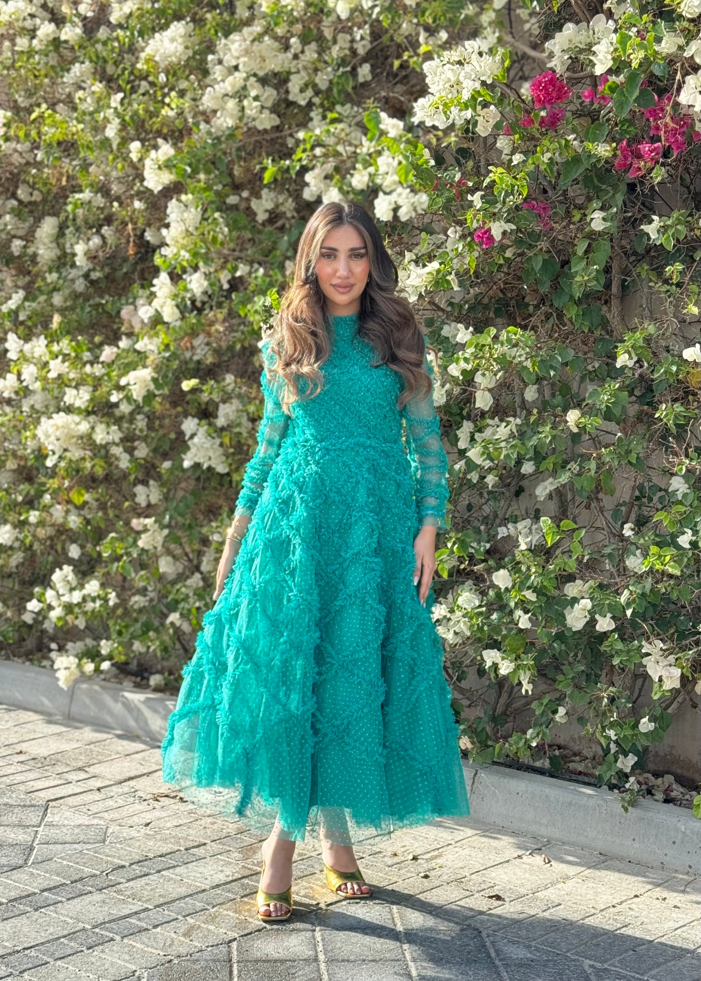 Green Tulle Long Sleeve Dress