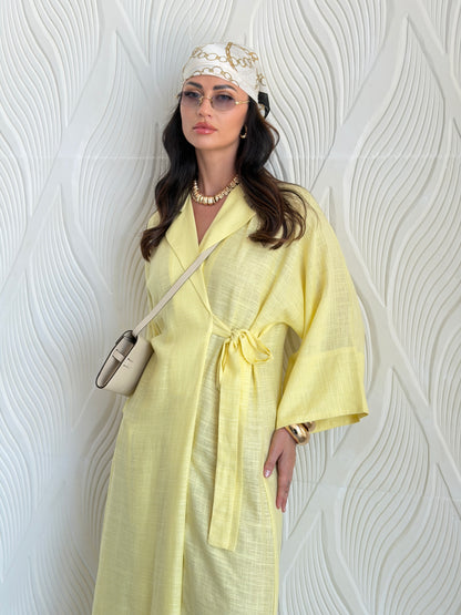 FAB314-Yellow Linen Summer Dress