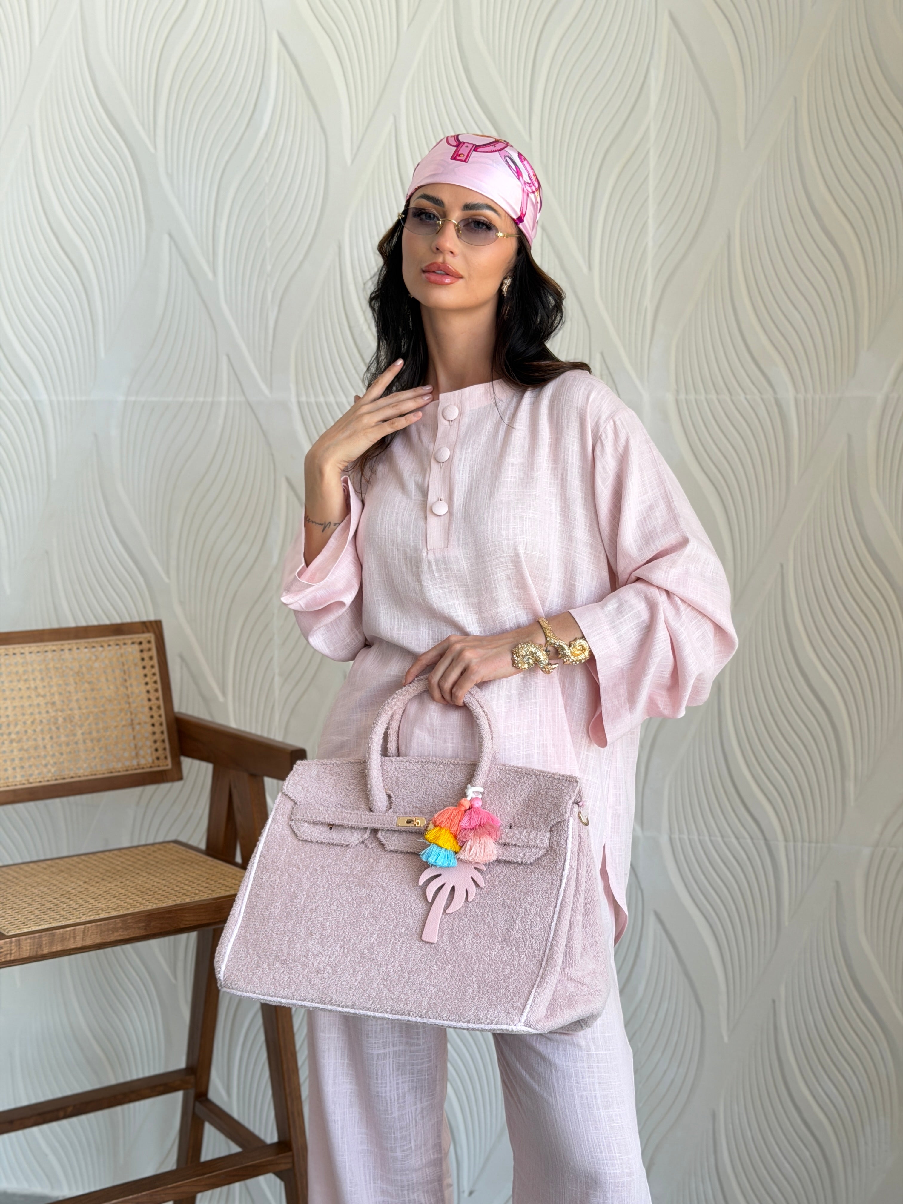 FAB308- Pink Basic Linen Summer Set