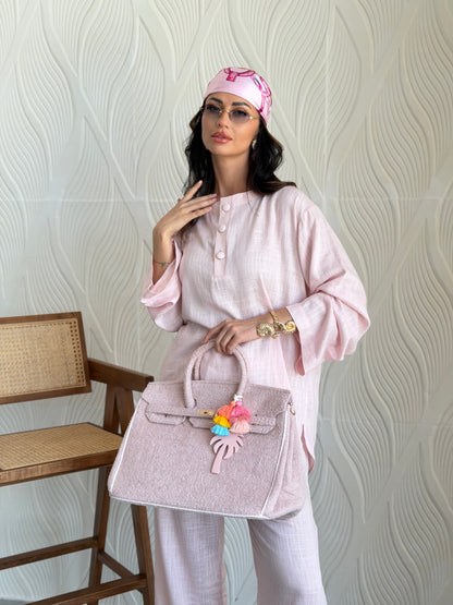 FAB308- Pink Basic Linen Summer Set