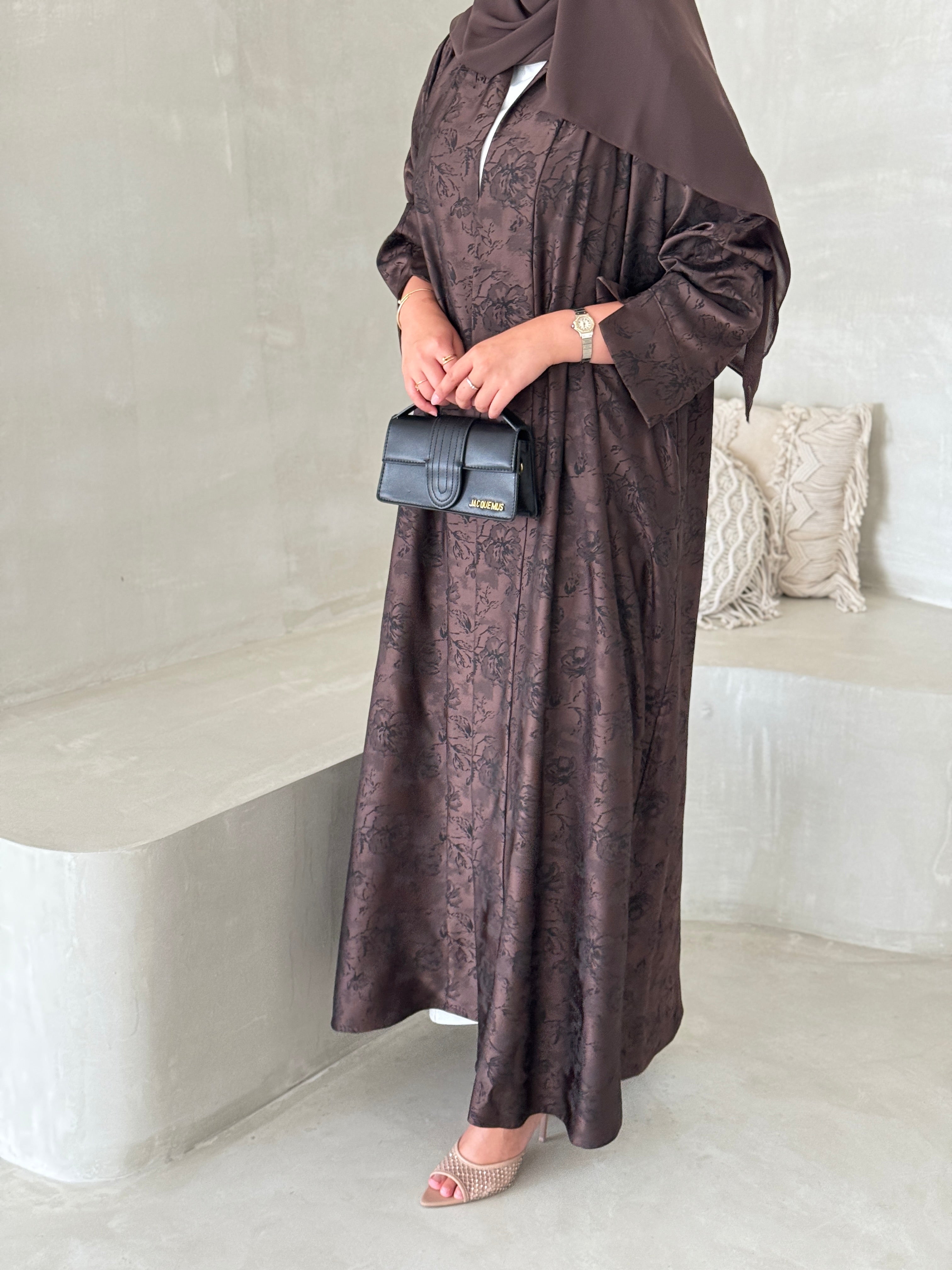 FAB192- Brown Double-face Crepe Abaya