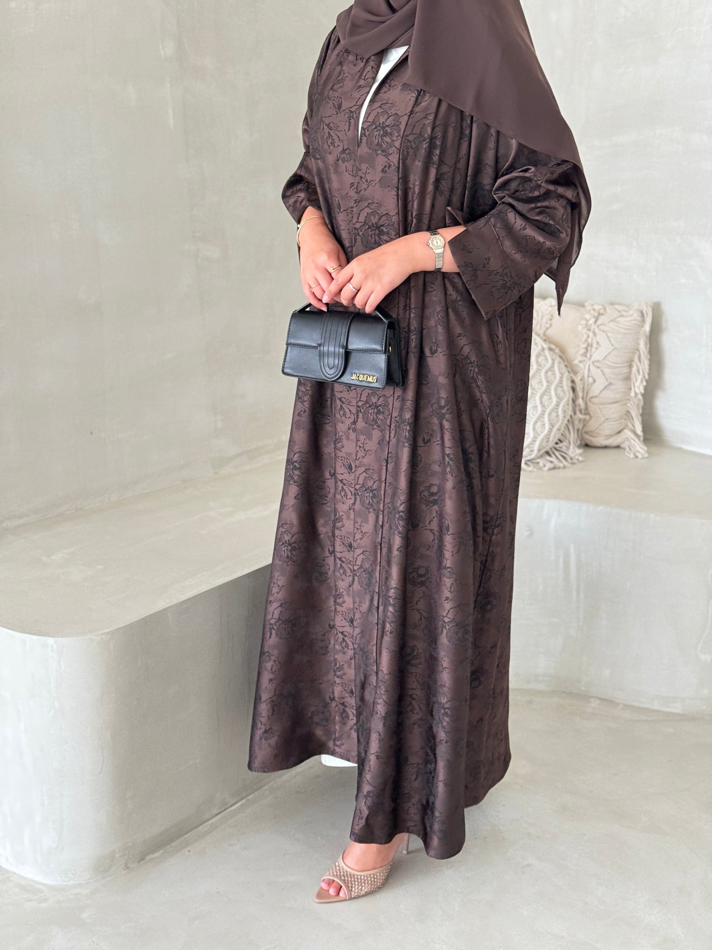 FAB192- Brown Double-face Crepe Abaya
