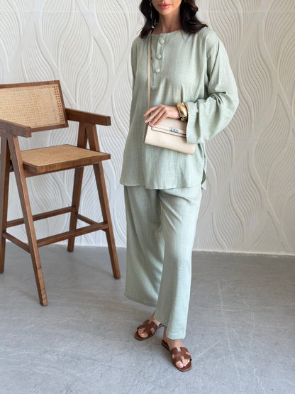 FAB309- Green Basic Linen Summer Set