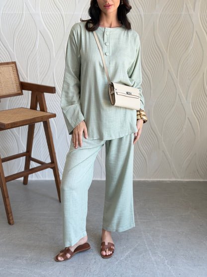 FAB309- Green Basic Linen Summer Set