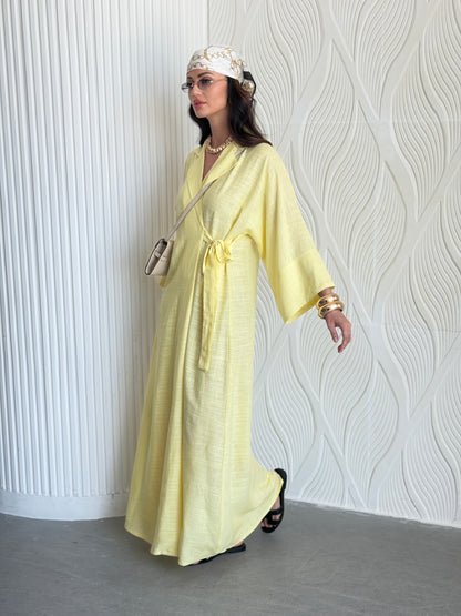 FAB314-Yellow Linen Summer Dress
