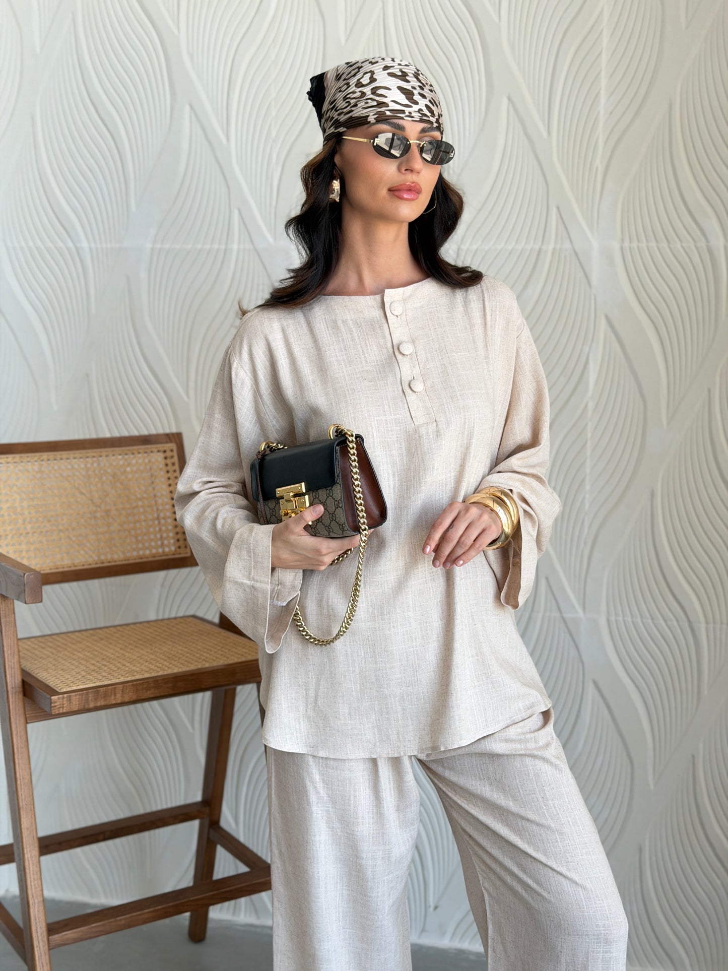 FAB310- Beige Basic Linen Summer Set