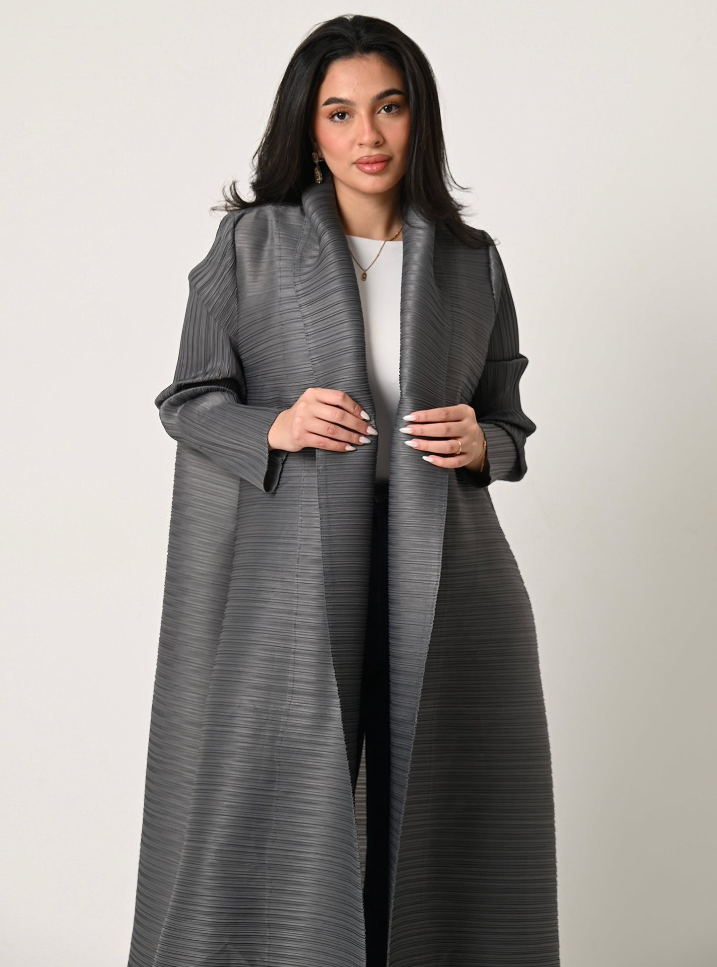 FAB106-Cloudy Grey Pleats Abaya with headscarf