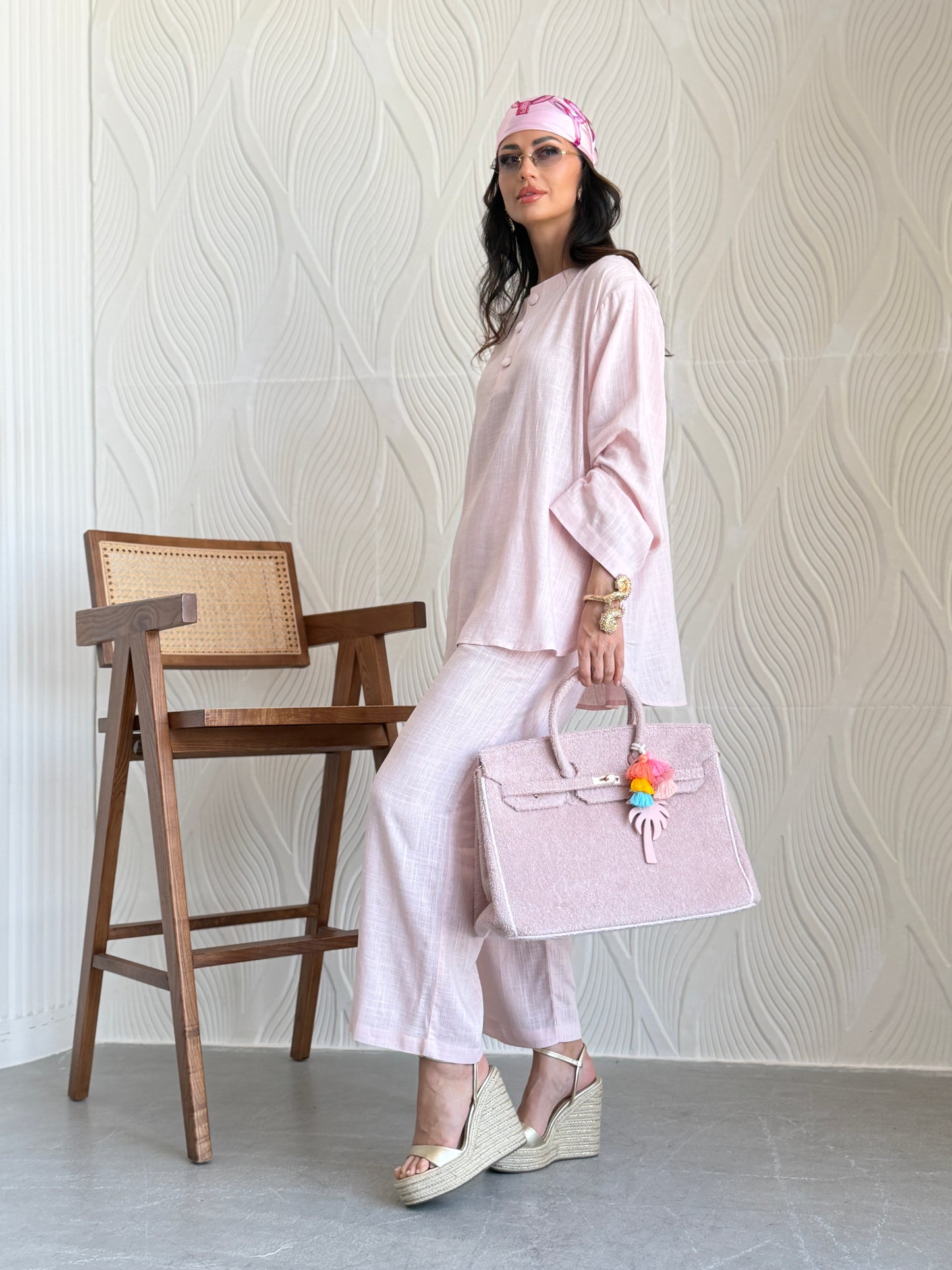 FAB308- Pink Basic Linen Summer Set