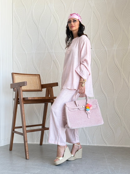 FAB308- Pink Basic Linen Summer Set