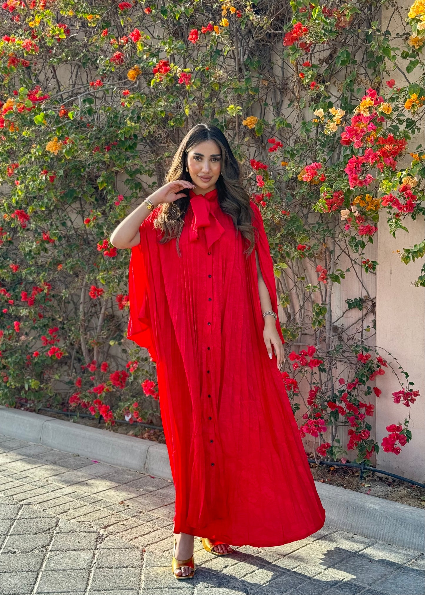 Red Pleated Maxi Dress