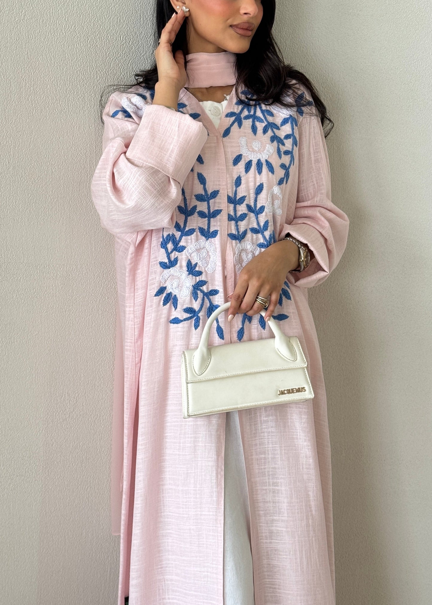 FAB189- Pink Summer Linen - Half-bisht cut Abaya