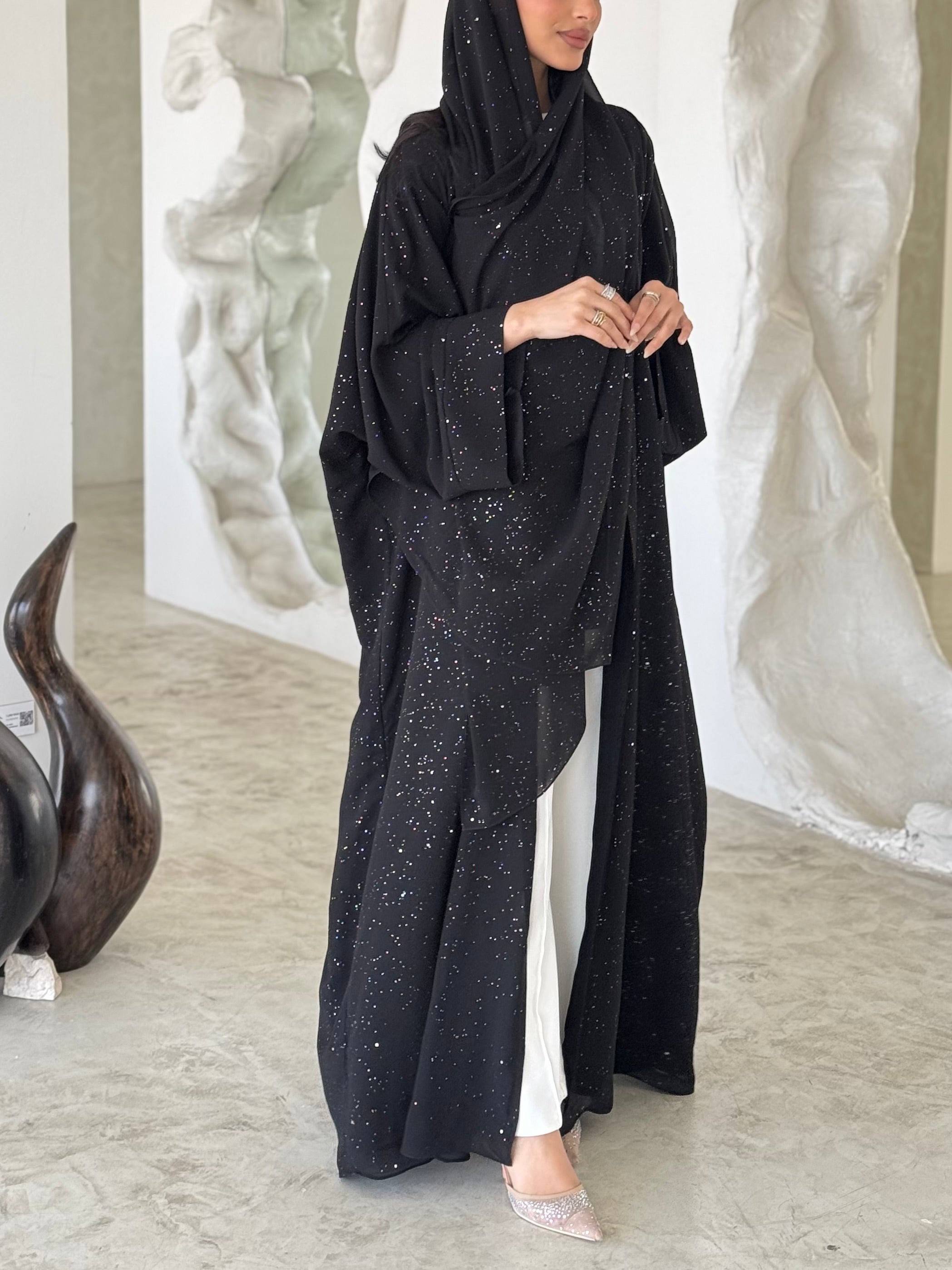 FAB181- Elegant Black Glitter Chiffon Abaya
