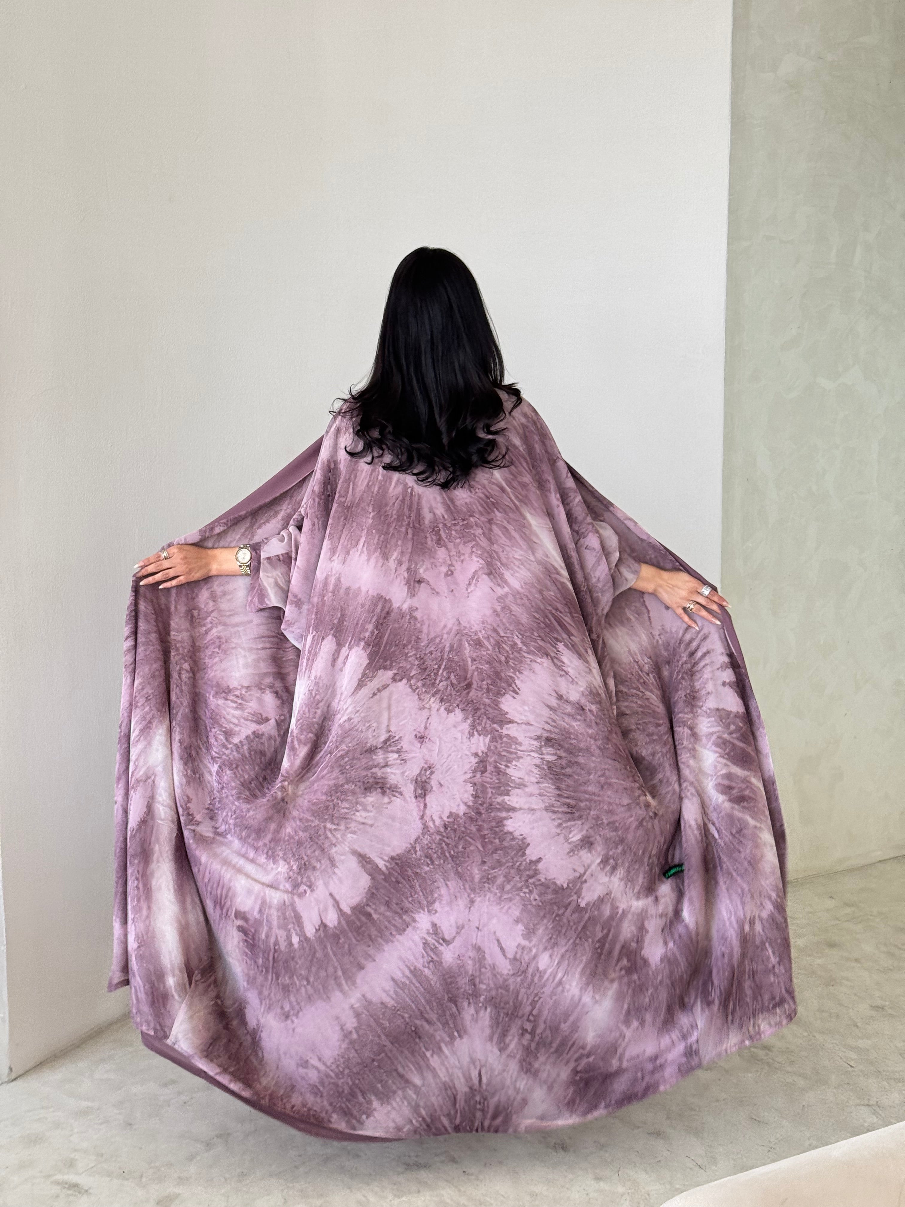 FAB174- Pink Shimmer Chiffon Bisht- Cut Summer Abaya with matching headscarf