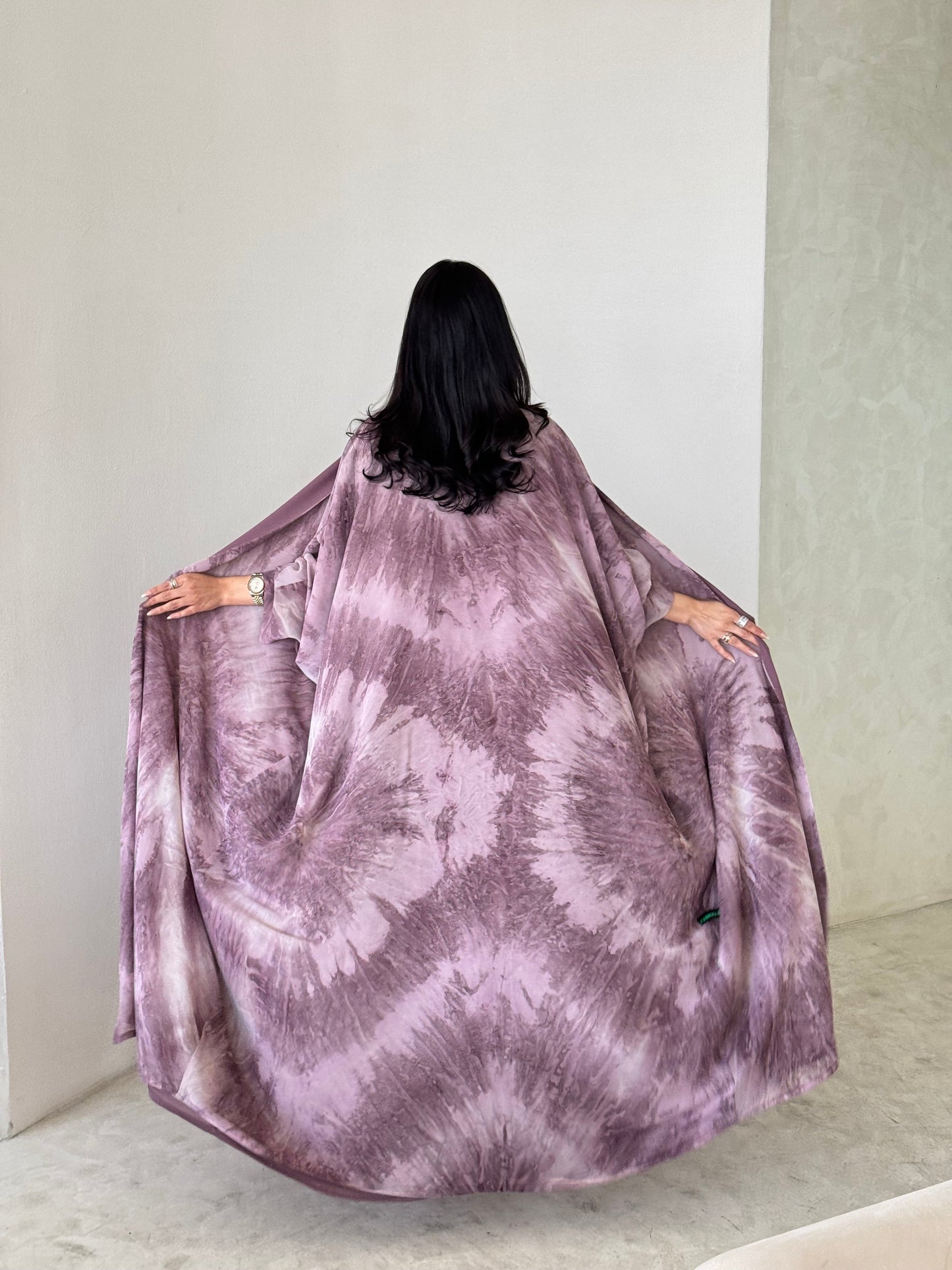 FAB174- Pink Shimmer Chiffon Bisht- Cut Summer Abaya with matching headscarf