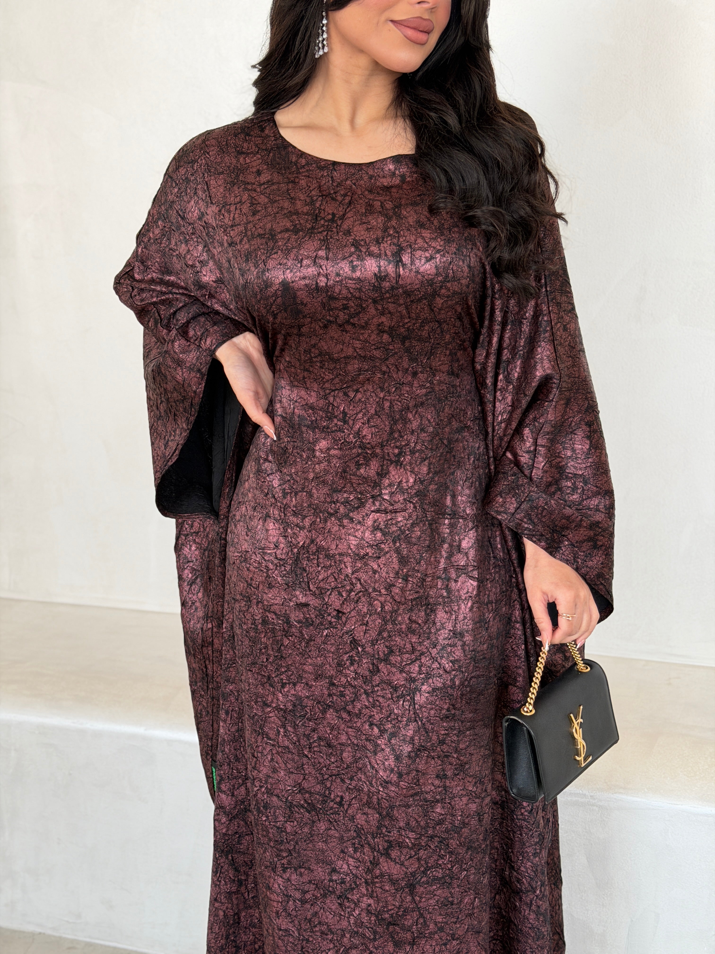 FAB290-Maroon Metallic Cotton Stretch Free size Dress with inner belt