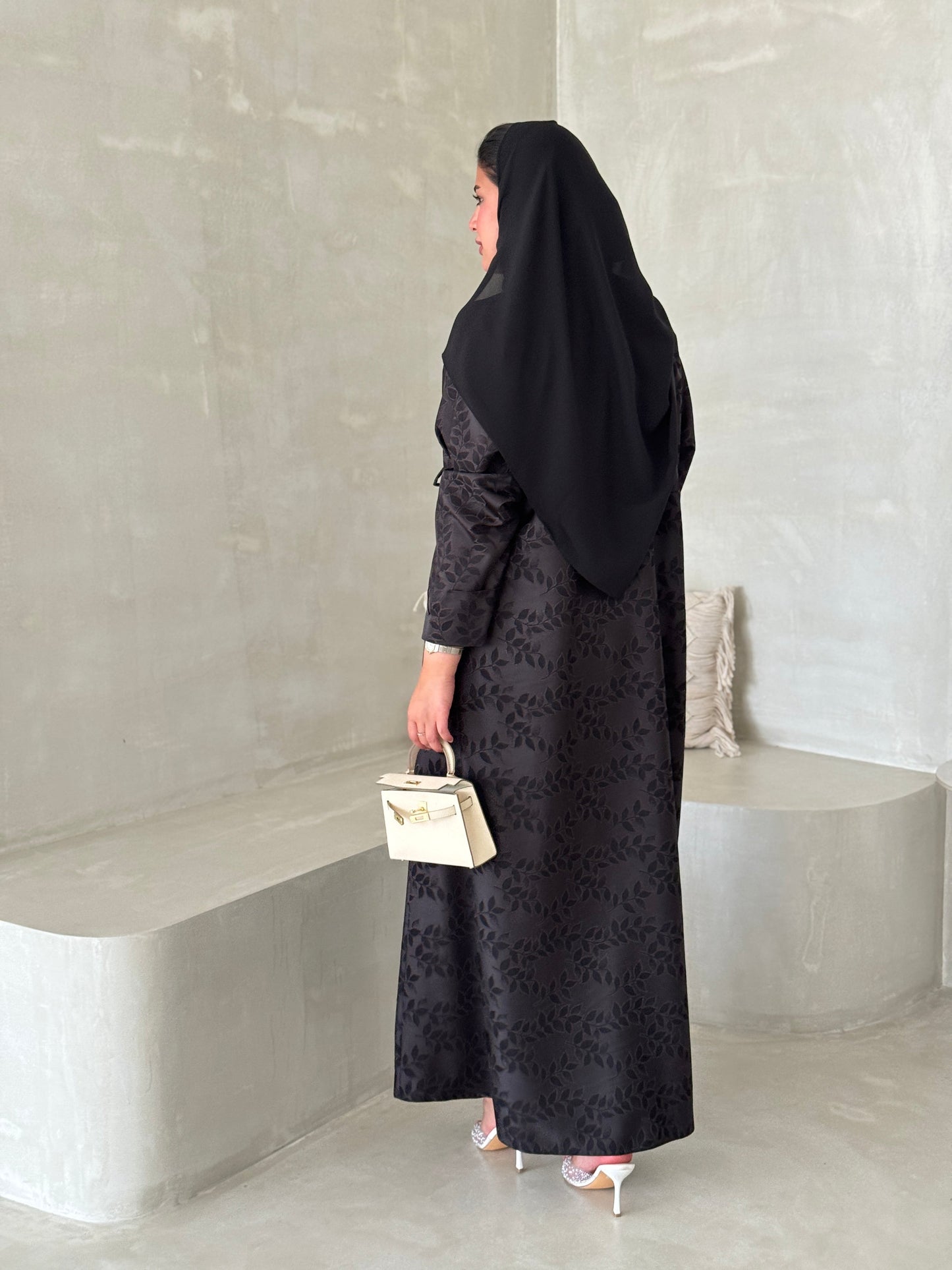 FAB198- Grey-Black Collar Blazer Cut Abaya with headscarf