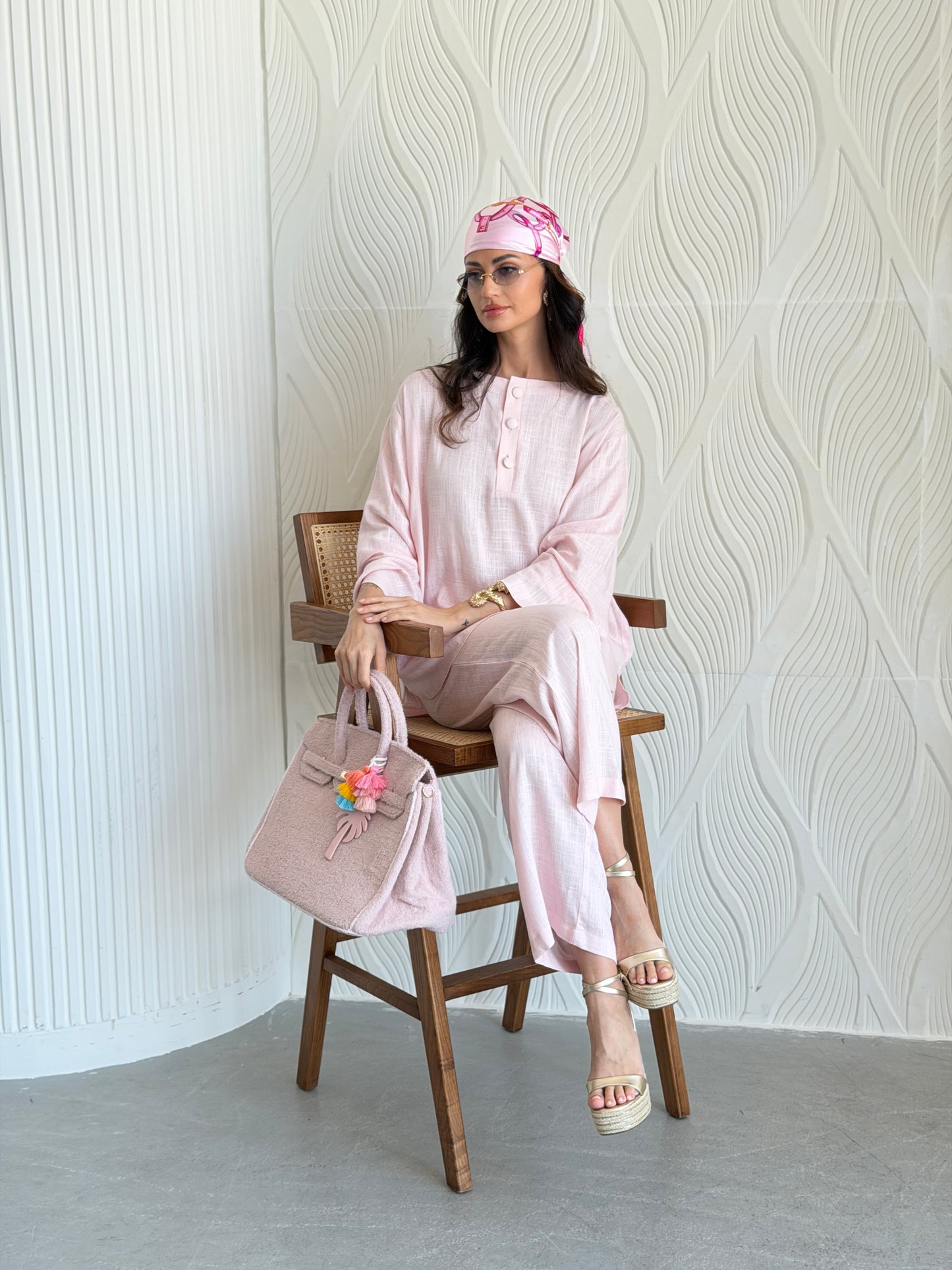 FAB308- Pink Basic Linen Summer Set